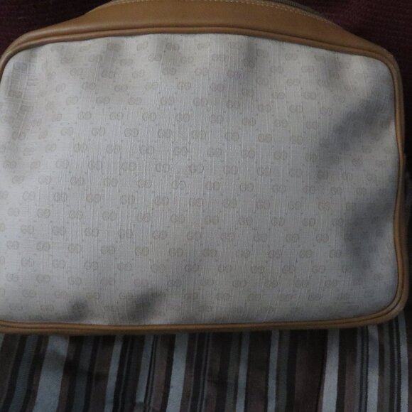❤️ GUCCI Micro G Logo Print Tan Canvas Leather Coated Canvas Clutch Shoulder Bag - Picture 14 of 15